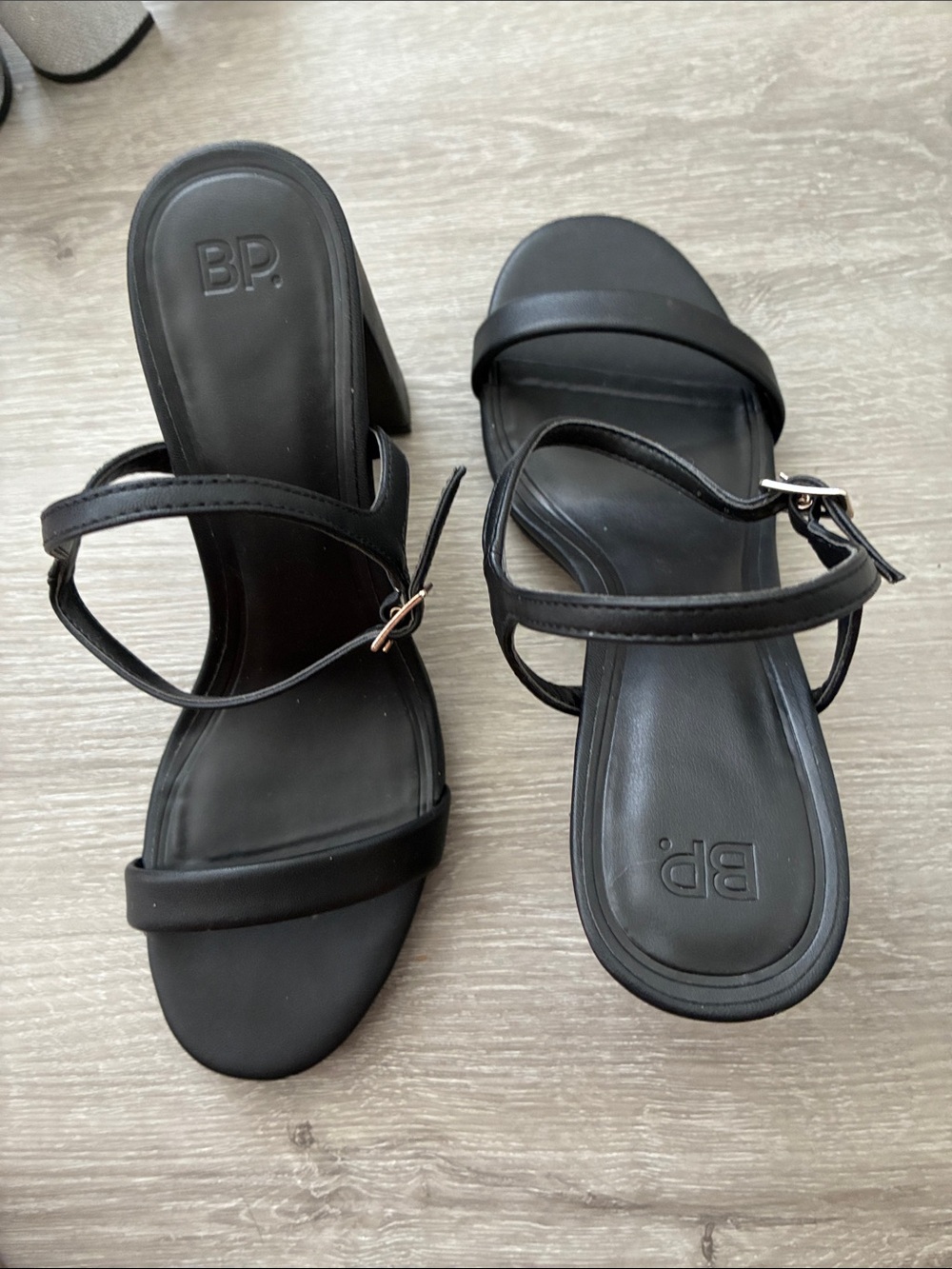 bp Black Strappy Block Heel Sandals with Ankle Buckle